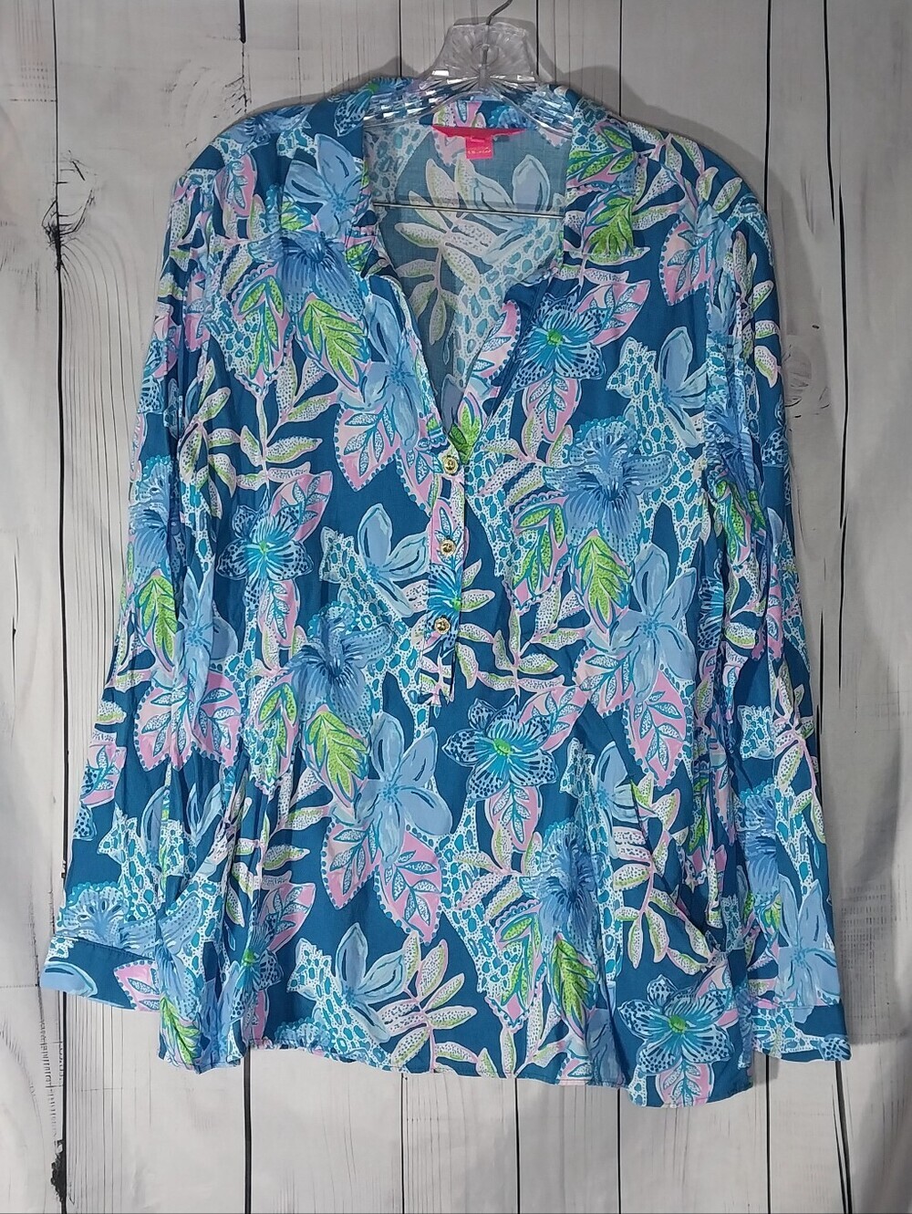 Lilly Pultizer Lillith Floral Popover Resortwear Preppy Tunic In Macaw Blue
